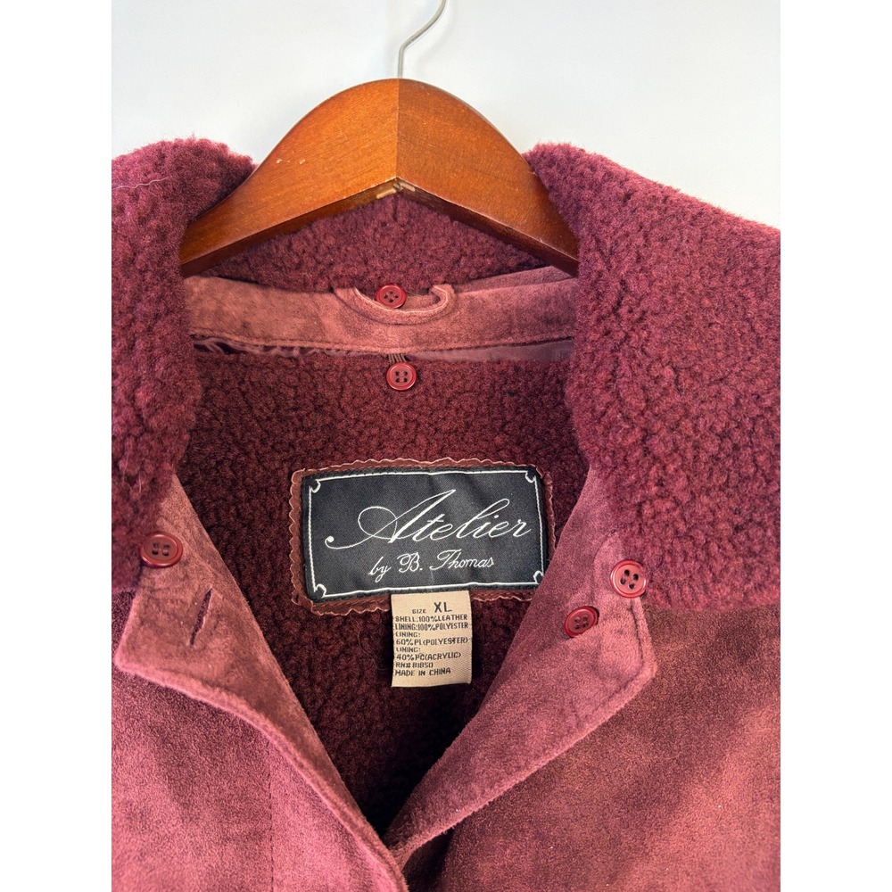 ATELIER BY B. THOMAS Suede Leather Faux Shearling Lined Jacket XL Burgundy - Picture 2 of 4